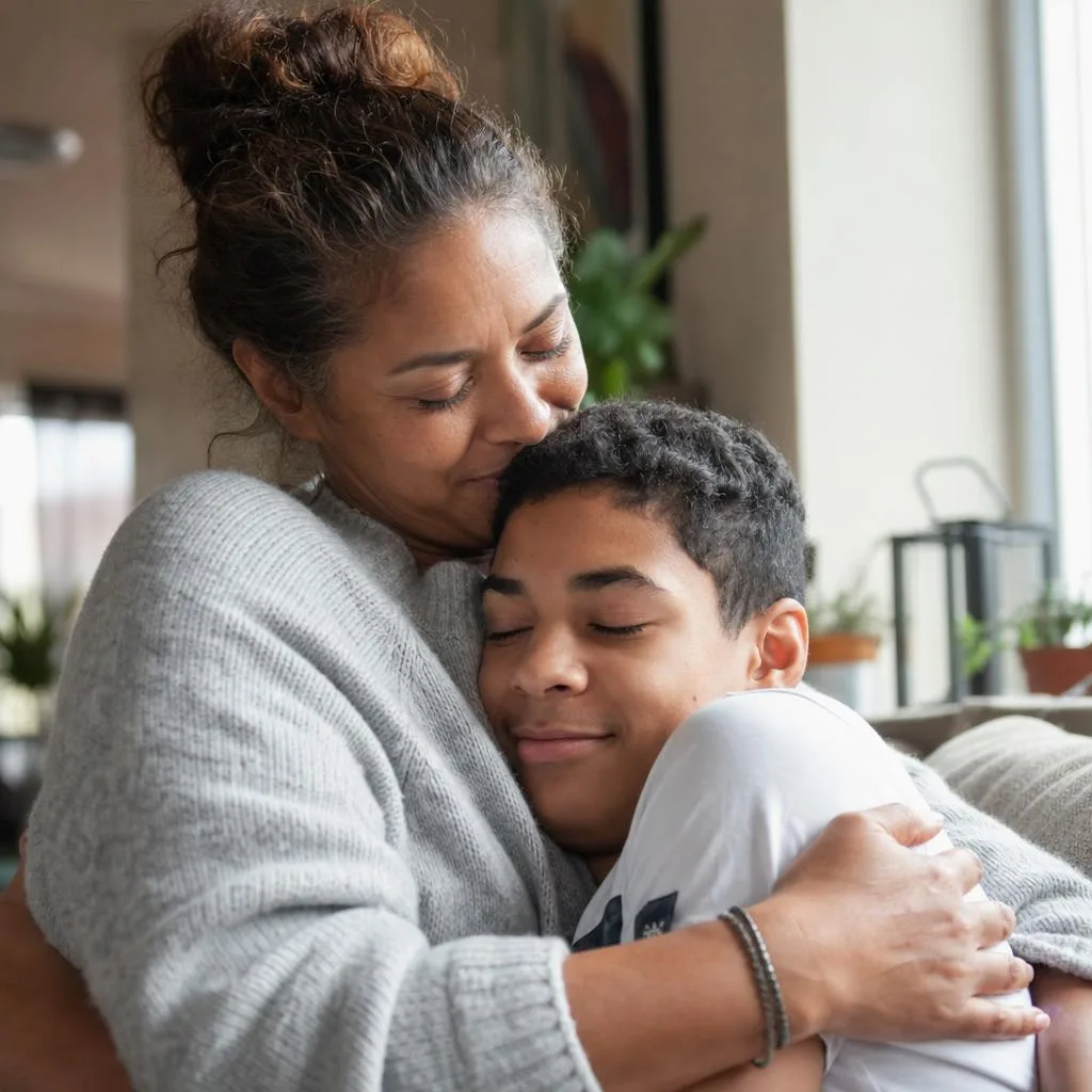 Parent hugging teen